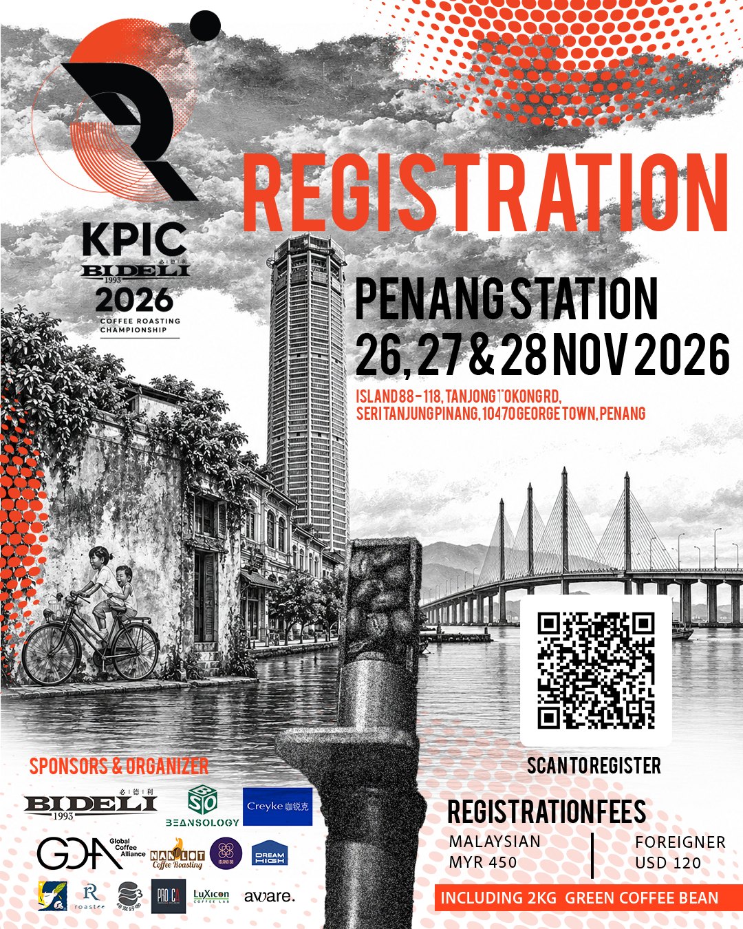 KPIC X Bideli 2026 Penang Station registration poster: 26–28 Nov 2026 at Island 88, George Town